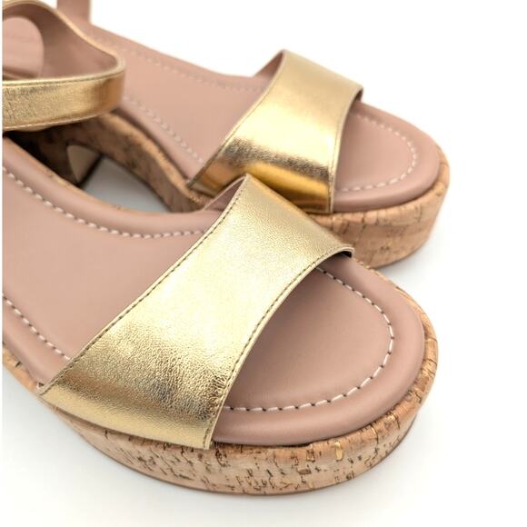 Nordstrom Claudia Platform Sandal Ankle Strap Women's Gold Size US8M EU39 - Picture 10 of 13